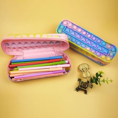 Picture of Pop it Pencil Case Pop Bag School Pen Pouch Makeup Bag Silicone Bubble Fidget Toy (Multicolor)