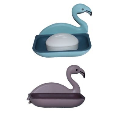 Picture of Flamingo Shape Soap Dish Holder Soap Dish Sponge Holder with Adhesive for Bathroom Shower Kitchen Wall Mounted No Drilling Soap rack (Multicolor)