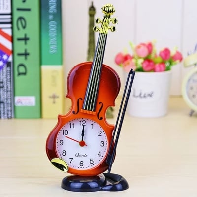Picture of Violin Alarm Clock Creative Modeling Desktop Clock Living Room Decoration (Multicolor)