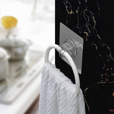 Picture of Towel holder rack bathroom self adhesive wall hanging organizer no trace towel holder bathroom organizer (Off White)