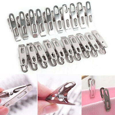 Picture of 20 Pcs Clothespins Stainless Steel Clothes Clips 20 Pcs Metal Sealing Clip Socks Clothing Pegs Household Clothespin Clips for School Office Stationery (Silver)