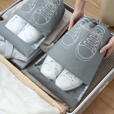 Picture of Drawstring shoes Bags Waterproof Travel Shoe Storage Pouch Dust-proof Drawstring Shoe Bags Organizer with Transparent Window (Grey)