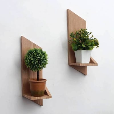 Picture of Multi-functional Wall Flower vase Rack wooden Single Wall Hanging Stand (Brown)