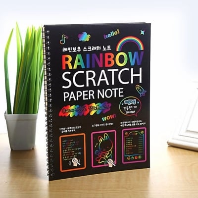 Picture of Scratch Art Paper Large Black Magic Rainbow Painting Boards Colorful Notebooks with Wooden Stylus! (Black)