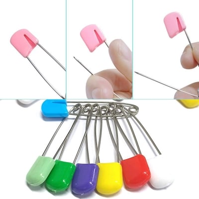 Picture of 10 Pcs Diaper Pins, Plastic Head Safety Pin with Safe Locking Closures (Colorful) (Multicolor)