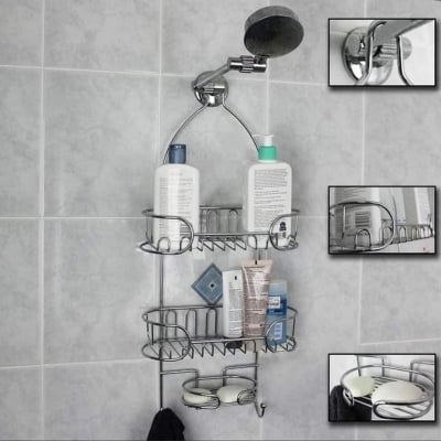 Picture of Shower Caddy stainless steel Soap Dish Holder Hooks, Moisture & Rust Resistant Wall Mount Shampoo Storage Shelf Rack Bathroom Basket Holder (Silver)
