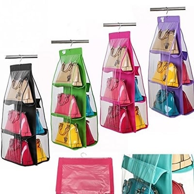 Picture of Large Clear Purse Handbag Hanging Storage Bag Organizer Closet Tidy Closet Organizer Wardrobe Rack Hangers Holder for Fashion Handbag Purse Pouch (Multicolor)