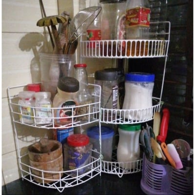 Picture of 2 PCS  set 2+3 Layer corner Metal Wall hanging storage self- High Quality Organizer for Inside Shower Bathroom & Kitchen Suction Storage Wall Rack (White)