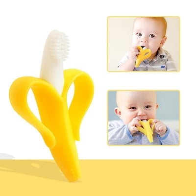 Picture of Banana Toothbrush Training Teether Tooth Brush for Infant Baby Toddler (Yellow)