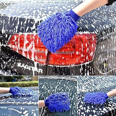 Picture of Car Bike Wash Glovs Towel Microfiber Cleaning Care Detailing Tools Chenille Soft  For Automotives ,Microfiber Super Mitt Dust and Car Clean Bike Cleaner -Multi Color (1 Pc) (Multicolor)