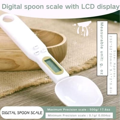 Picture of Electronic Measuring Spoon Digital Spoon Scale LCD Display Measurements Ounces Grams Karats High Precision Electronic Spoon Scale (Off White)