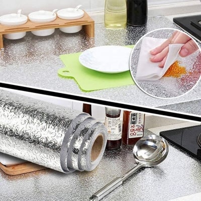 Picture of Aluminium foil Sticker Anti-Mold Backsplash for Walls Cabinets Drawers and Shelves (Silver)