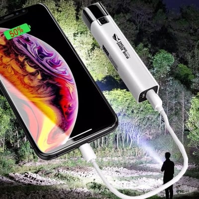 Picture of Pocket Flashlight With Power Bank USB Rechargeable (White)