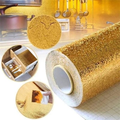 Picture of Gold foil Sticker Anti-Mold Backsplash for Walls Cabinets Drawers and Shelves (Gold)