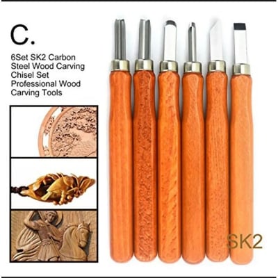Picture of Professional SK2 Carbon Steel Wood Carving Chisel Set, 6-Piece DIY Hand Tool Kit for Woodworking (Brown)