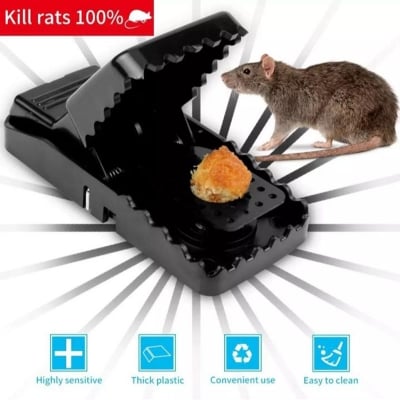 Picture of Mouse Trap, Mice Traps That Work Instantly Indoor Outdoor, Mice Safe and Reusable Small Mice and Mouse Snap Trap (Black)