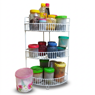 Picture of Metal Iron Corner Rack Spice Pot Jar Shelf For Kitchen Bathroom - Organize Your Kitchen Or Bathroom With This Handy Rack (White)