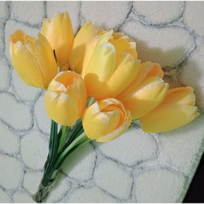 Picture of 9 pcs Artificial bouquet yellow tulip flowers wedding for party for home decoration (Yellow)
