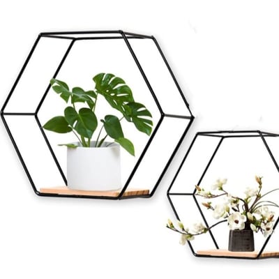 Picture of Wall Mounted Hexagonal Floating Shelves 1 pcs Modern Metal Wall Shelf (Black)