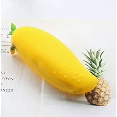Picture of Pencil Cases mango Shape Pencil Case Bag Silicone Mango Pen Pencil Storage Bag Key Pouch Multifunction Coin Purse Personality Funny (Yellow)