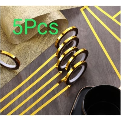 Picture of 5 Pcs Gold Tape Graphic Tape Metallic Tape DIY Graphic Tape Metallic Mirror Wrapping for Crafts Decoration 40 Yards half inchi (Gold)