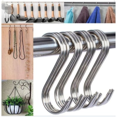 Picture of 10 Pack S Metal Hooks for Hanging Clothes, Utility Hooks Heavy Duty for Hanging Pots Pans for Kitchen, Wardrobe, Work Shop, Bathroom, Garden, Office (Silver)
