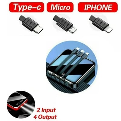 Picture of Powerbank mobile charging station 4 Types Charging Cable 2x USB LED Display Emergency Battery Charger - Minimalistic Sophistication (Multicolor)