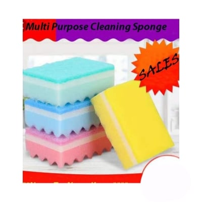 Picture of 2 Pcs Sponge Scouring Pad Kitchen Household Home Cleaning Pad Dishwashing Sponge double layer (Multicolor)