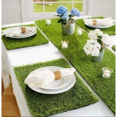 Picture of Artificial Grass Table Mat 4 Pack, Green Fake Turf for Decor, Placemats Non Slip (Green)