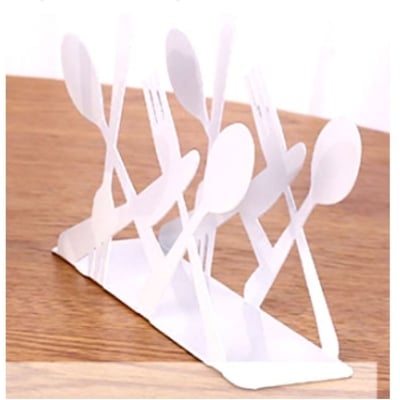 Picture of Creative Kitchen Spoon Fork Collaborative Art Napkin Towel Tissue Paper Dining Table Desktop Holder Rack Organizer Random Color (White)