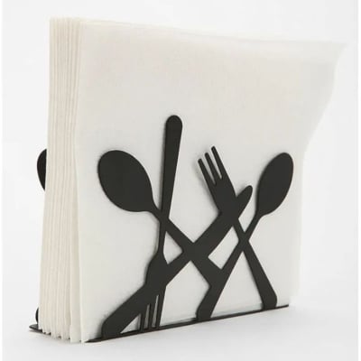 Picture of Creative Kitchen Spoon Fork Collaborative Art Napkin Towel Tissue Paper Dining Table Desktop Holder Rack Organizer Random Color (Black)