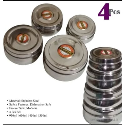 Picture of Tiffin Box Stainless steel Lunch Box 4 Pcs Round Stainless Steel Container Food Grade with lid (Silver)