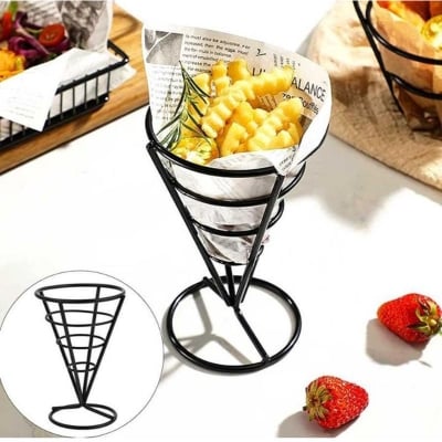 Picture of French Fries Holder Fry Foods Cones Stand Fry Chips Basket Holder Snack Serving Holder for French Fries Ice Cream Popcorn Fried Chicken (Black)