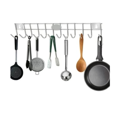 Picture of Steel Wall Hanger 10 hook for kitchen Bathroom 14 Inch (Silver Hanger)