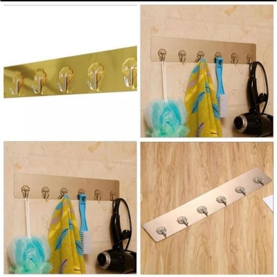 Picture of 1 Pcs Self-Adhesive Strong Transparent Suction Cup Hanger Kitchen Bathroom Multi-Purpose 6 Hook Seamless Super Glue Hook (Gold)