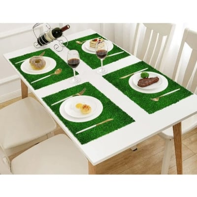Picture of Green Grass Table Mat Placemats 4 Pcs  Artificial Grass Anti Heat Insulation Pad for Coffee Table Dining Table Hot Pot Holders Dining Table Accessories for Home Office (Green)