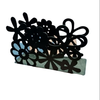 Picture of Tissue paper Napkin holder tissue dispenser Stainless Steel Serviette Holder Modern flower Style Towel Napkin Dispenser Stand (Black)