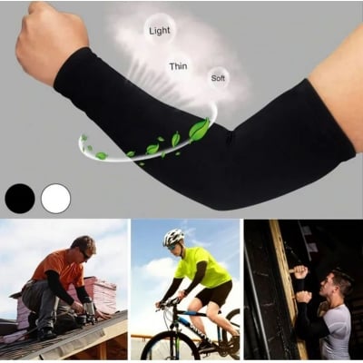 Picture of 1 Pair Arm Sleeves Black Sun Sleeves for Women Men, UV Protection Sport Arm Sleeves for Basketball Volleyball Soccer Cycling (Black,Int: One size)