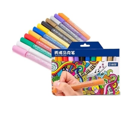 Picture of Permanent Acrylic Paint Markers, 12 Colors, Art Permanent Markers for DIY Glass, Ceramic, Rock, Wood, Canvas (Multicolor)