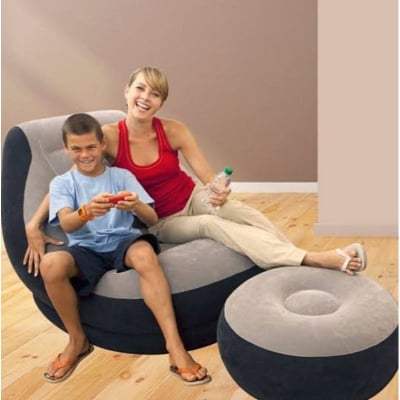 Picture of Inflatable Chair Lounge Air Sofa with Footrest Portable air bed mattress (Grey)