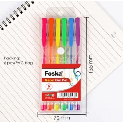 Picture of Foska Neon Gel Pen Set 6-Pack with Assorted Colors, Fine Tip, Water Resistant, New (Multicolor)
