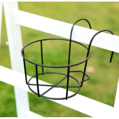 Picture of Hanging Railing Planter Baskets Planter Holder Iron Art Hanging Baskets over the Rail Metal Fence Planters Farmhouse Rustic Hanger (Black)