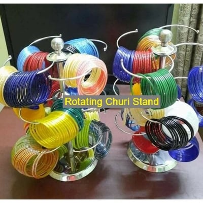 Picture of Steel churi stand rotating Stolen Stand Bangle Organizer - Jewellery Box (Silver)