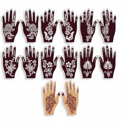 Picture of 5 Pack Mehandi Sticker Self-Adhesive Flower, Butterfly Design Henna Tattoos Stencils  (Black,Hand)