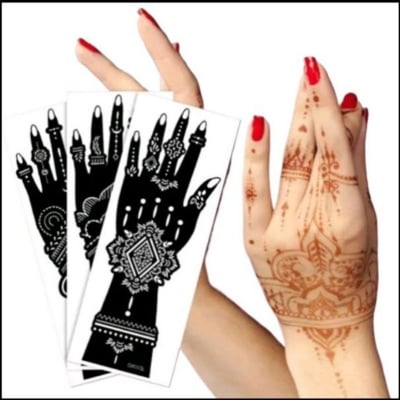 Picture of 3 pcs Mehindi henna sticker waterproof reusable bridal party stencil(স্টক থাকা সাপেক্ষে ডিজাইন পরিবর্তন হতে পারে) (Black)
