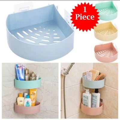 Picture of Kitchen Bathroom Corner Rack Wall Holder Storage Rack Corner Shelves, Self adhesive Corner Shelf for Bathroom, Plastic Bathroom Shelf Bathroom Shelves 1 Pcs Corner (Multicolor)