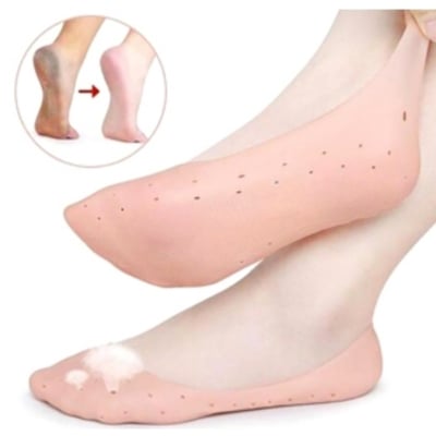 Picture of Anti Crack Full Length Silicone Foot Protector Moisturizing Socks for Foot-Care and Heel Cracks,socks for cracked feet,heel pad for heel pain,anti crack heelsocks moisturizing silicone gel (Pink,Int: One size)