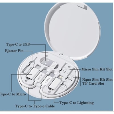 Picture of All-in-One Multi Functional Fast Charging Data Cable & Accessory Storage Set মাল্টি ফাংশনাল ফাস্ট চার্জিং ডেটা কেবল (White)