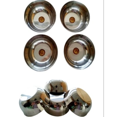 Picture of Set of 4 Stainless Steel Round Serving Bowls for Kitchen & Dining - Elegant Metalware (Silver)