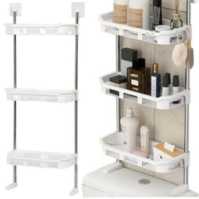 Picture of 3 Layer storage toilet tank top organizer space-saving Self adhesive storing bathroom essentials toilet tank Organizer r (Off White)
